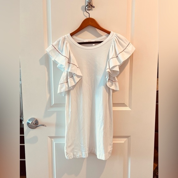 See By Chloe White Flared Sleeveless Stitched Ruffled Tunic Top - Picture 1 of 13